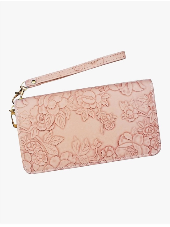 Handbags - Floral Embossed Wristlet Wallet - Pink